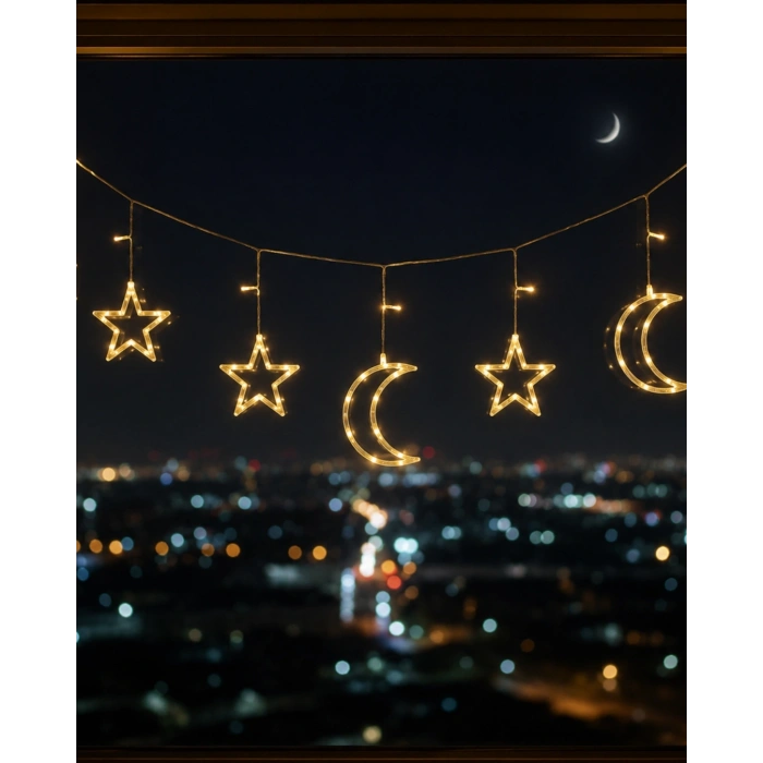 Büyük Ay Yıldız Led Ramazan Süsü Sıcak Beyaz Dekoratif Işık