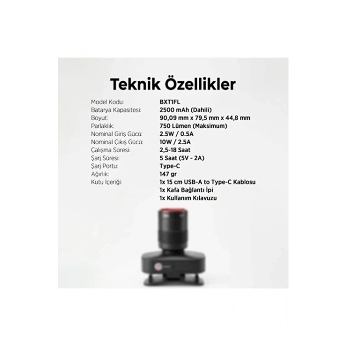 Bxt1fl 10w Şarj Edilebilir Kafa Feneri 750 Lümen 2500mah 4 Işık Modlu Zoom Özellikli Led Kafa