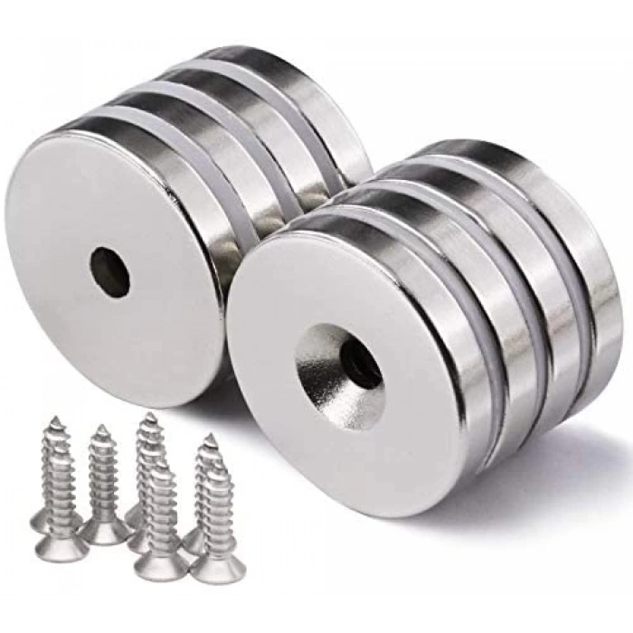 10 Adet 25x10/5x5,5 Mm Neodyum Mıknatıs Havşa Delikli Magnet Vida Atılabilir N35 Nikel Paslanmaz