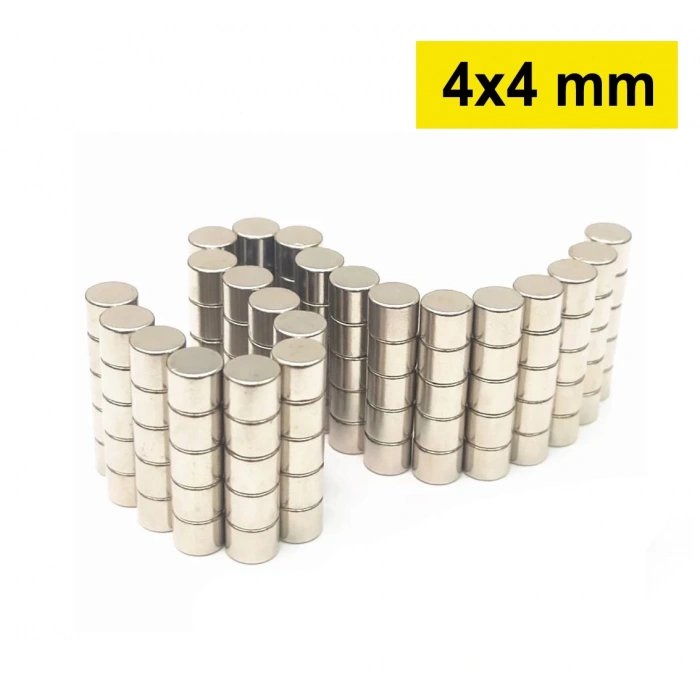 100 Adet 4x4 Mm Yuvarlak Neodyum Mıknatıs N35 Güçlü Magnet Nikel Kaplama