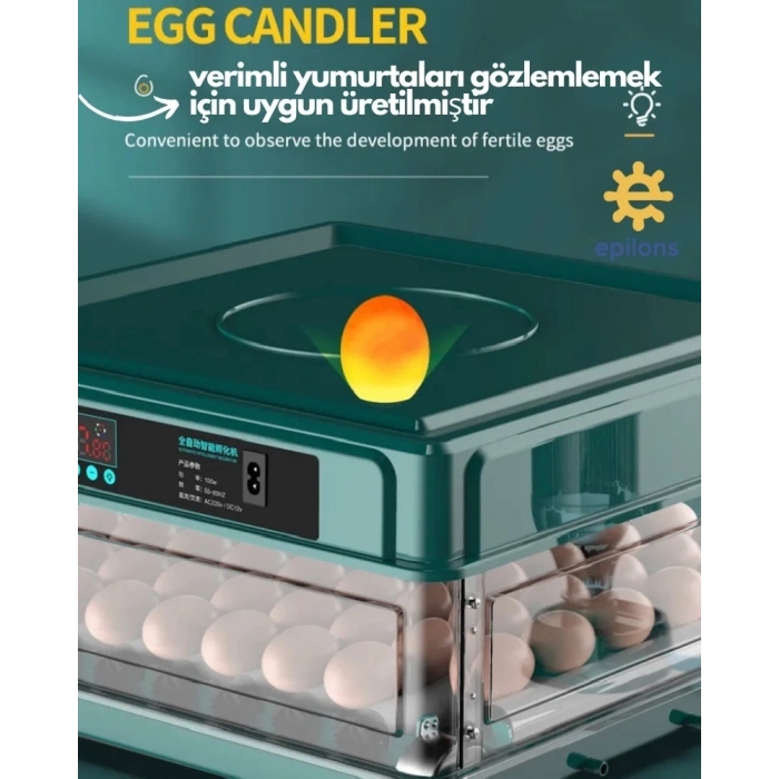 130 Yumurtalık Tam Otomatik Kuluçka Makinesi Wi-fi Kamera Hediyeli Yedek Motorlu Profesyonel Tavuk Kaz Ördek Bıldırcın Güvercin Süs Kuşu İçin İdeal