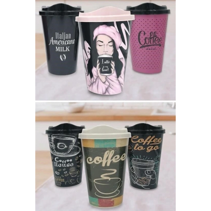 3 Adet Kahve Bardağı Seti Dekoratif Plastik Kahve Muhafaza Bardağı