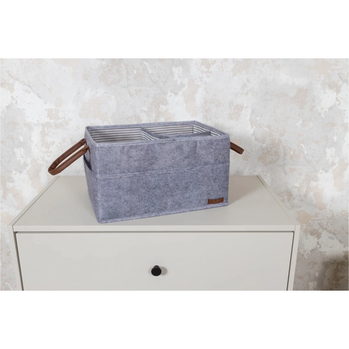 3 Gözlü Deri Şeritli Çok Amaçlı Düzenleyici Organizer Kutu Keçe Sepet 03860