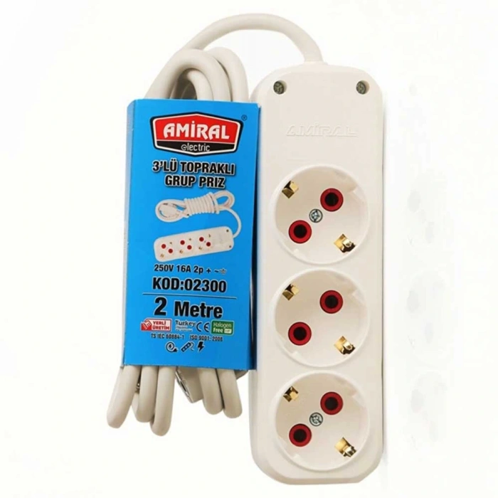 Byhodi 3 lü Topraklı 2 Metre Kablolu Grup Priz (599599)