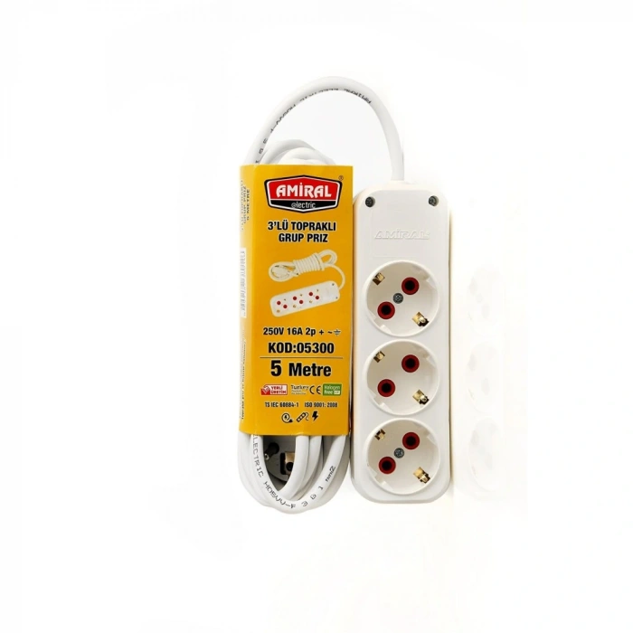 Byhodi 3 lü Topraklı 5 Metre Kablolu Grup Priz (599599)