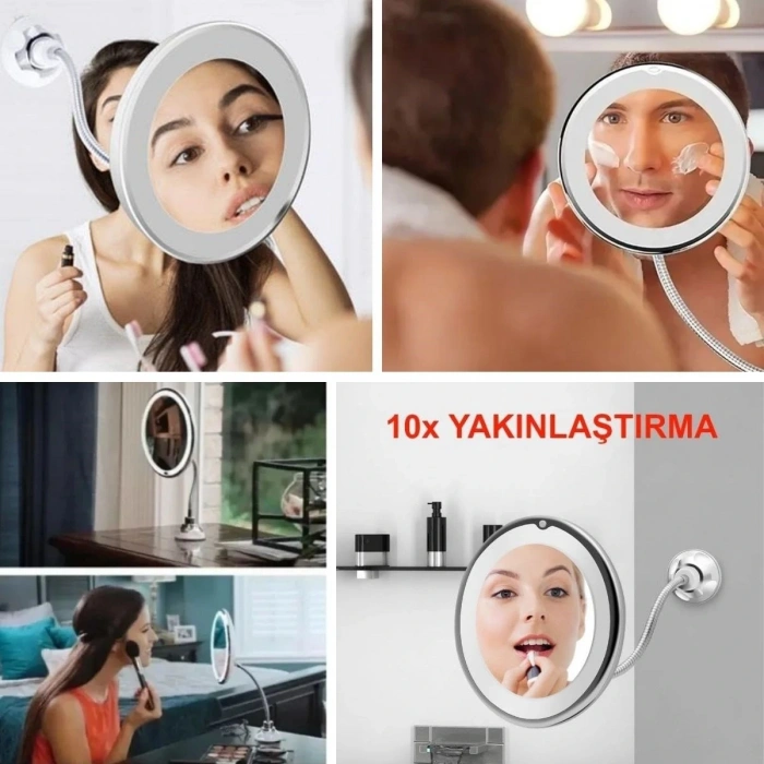 360° Döner Esnek Makyaj Aynası – 10X Büyüteçli, Güçlü Vantuzlu Detay Görüntüleme Çok Açılı Makyaj & Cilt Bakım Aynası