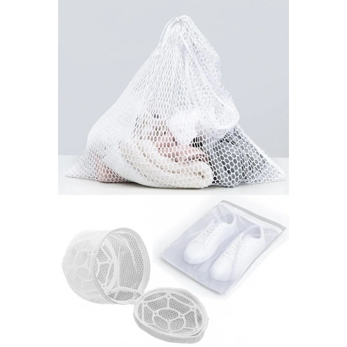 Byhodi 3lü Yıkama File Seti - Ayakkabı Filesi-Plastik Aparatlı Sütyen Yıkama- Çamaşır Yıkama Filesi (599599)