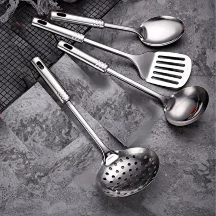 4lü Çelik Kepçe,Süzgeç,Servis Kaşığı,Spatula Mutfak Yemek Hazırlama Servis Seti