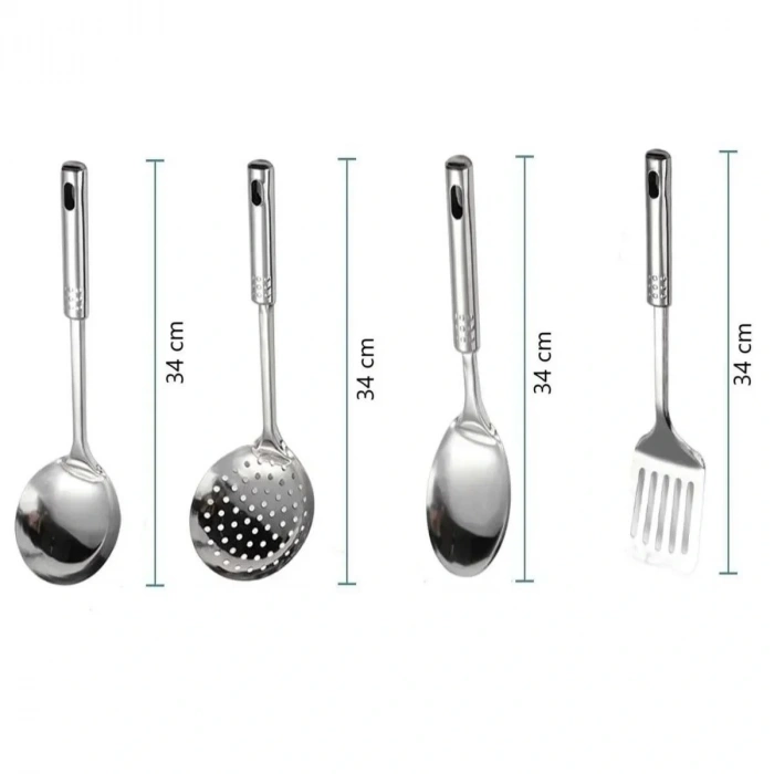 4lü Çelik Kepçe,Süzgeç,Servis Kaşığı,Spatula Mutfak Yemek Hazırlama Servis Seti