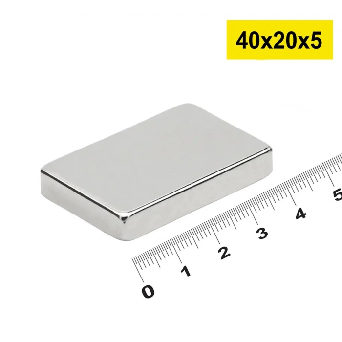 50 Adet 40x20x5mm Neodyum Magnet Güçlü N35 Mıknatıs Köşeli Nikel Kaplama