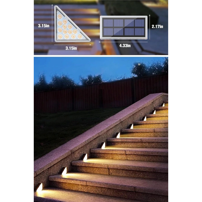 8 Adet Üçgen  Güneş Enerjisi ile Şarj Olan Dış Mekan Solar Basamak Köşe Lambası