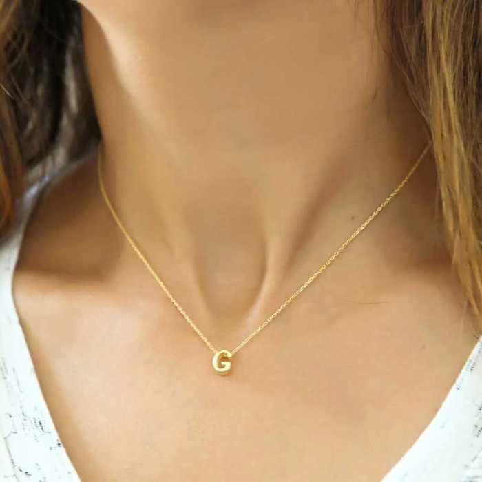 925 Ayar Gümüş 3 Boyutlu G Harf Kadın Gümüş Kolye T5904 (599599)