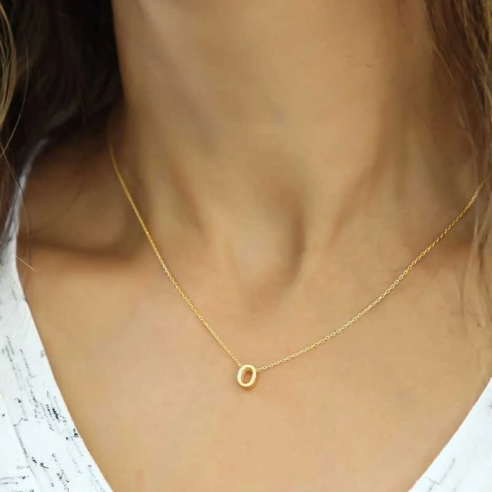 925 Ayar Gümüş 3 Boyutlu Harf O Kadın Gümüş Kolye T5906 (599599)