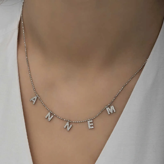 ​925 Ayar Gümüş Annem Yazılı Bayan Gümüş Kolye T6322 (599599)