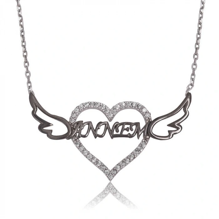 925 Ayar Gümüş Annem Yazılı Kalp Kadın Gümüş Kolye PT2610204 (599599)