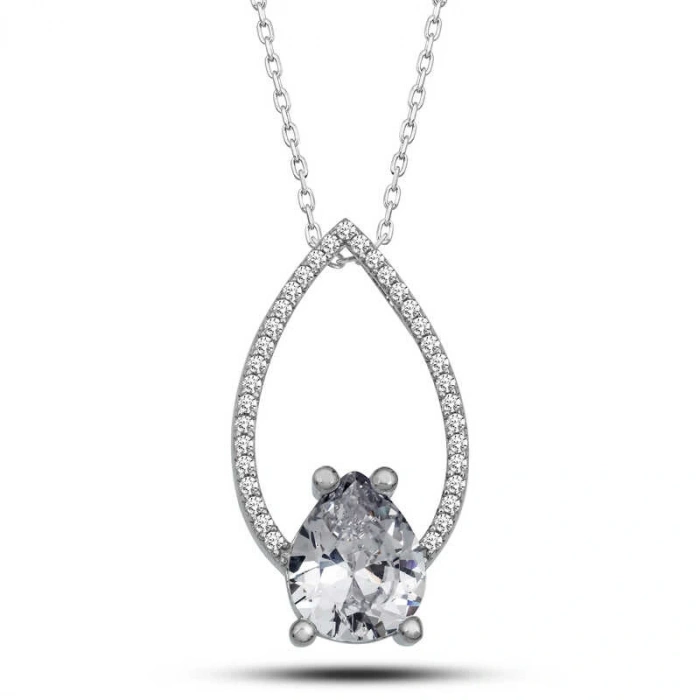 Byhodi 925 Ayar Gümüş Beyaz Taşlı Damla Kadın Gümüş Kolye T7122 (599599)