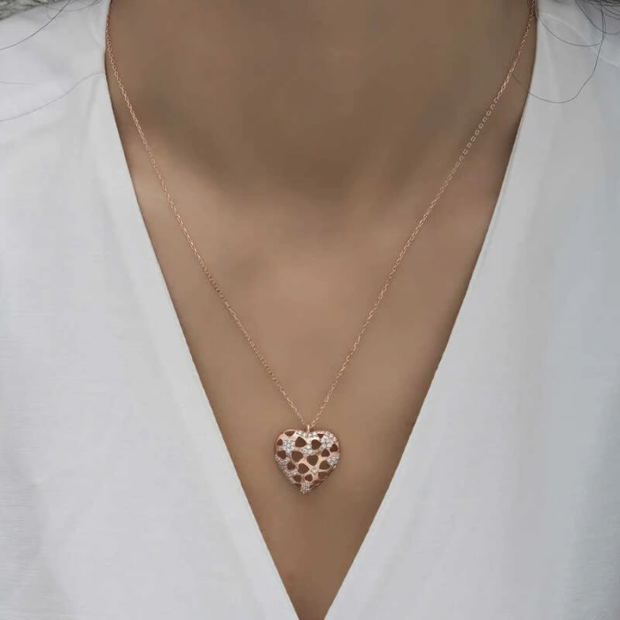 925 Ayar Gümüş Bombeli Kalp Kadın Gümüş Kolye T6591 (599599)