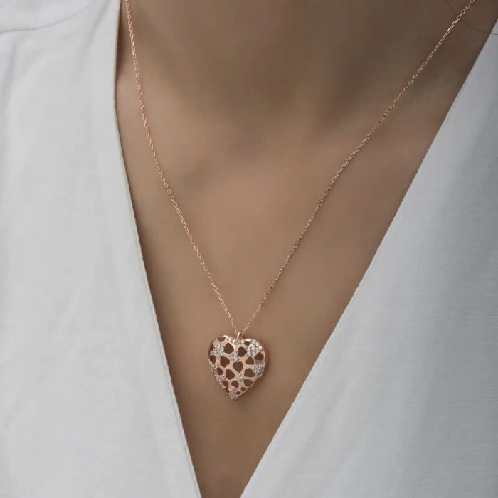 925 Ayar Gümüş Bombeli Kalp Kadın Gümüş Kolye T6591 (599599)