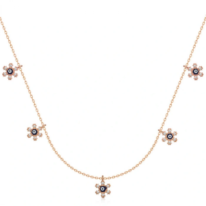 925 Ayar Gümüş Çiçek Nazarlı Şans Kadın Gümüş Kolye T6674 (599599)