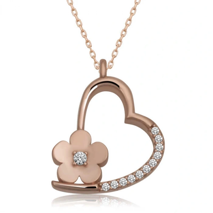 925 Ayar Gümüş Çiçekli Kalp Kadın Gümüş Kolye T6589 (599599)