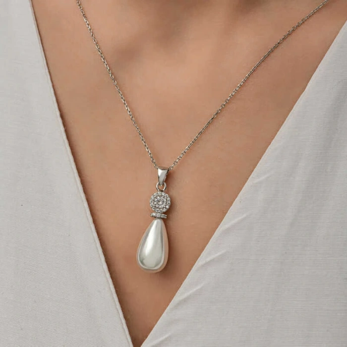 Byhodi 925 Ayar Gümüş Damla İnci Kadın Kolye T8617 (599599)