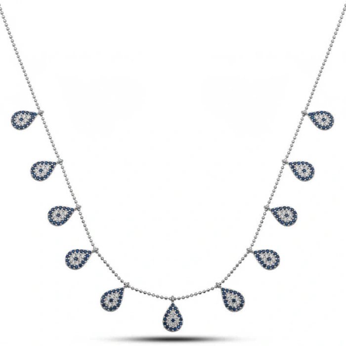 Byhodi 925 Ayar Gümüş Damla Nazarlı Şans Kadın Gümüş Kolye T7904 (599599)