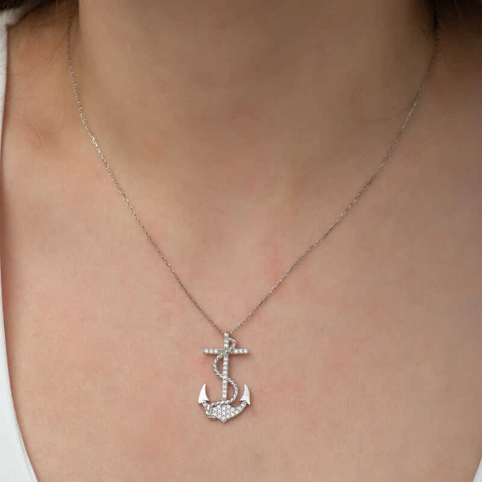 925 Ayar Gümüş Deniz Çapası Kadın Gümüş Kolye T4686 (599599)