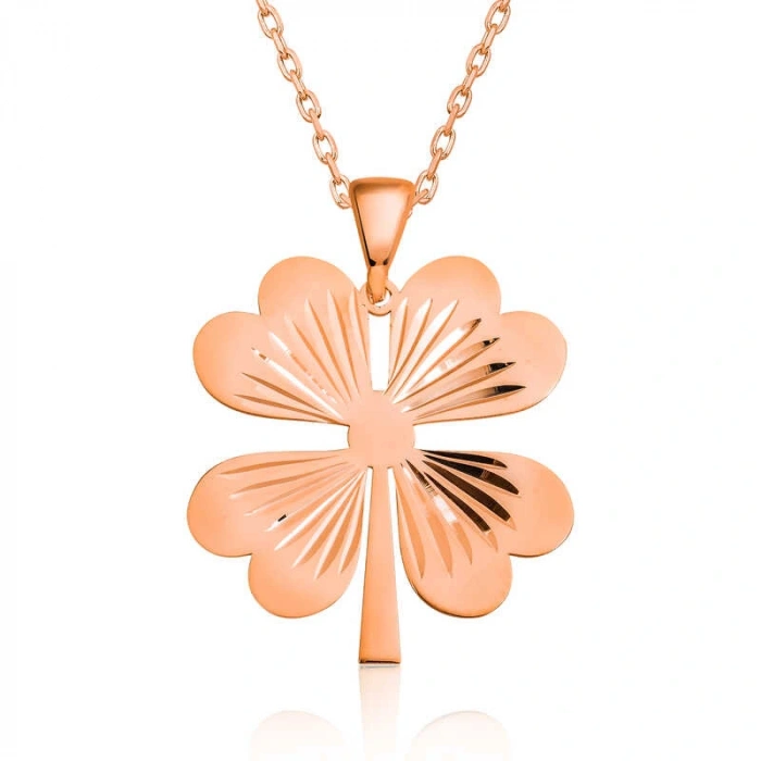 925 Ayar Gümüş Dört Yaprak Rose Yonca Kadın Gümüş Kolye T5549 (599599)