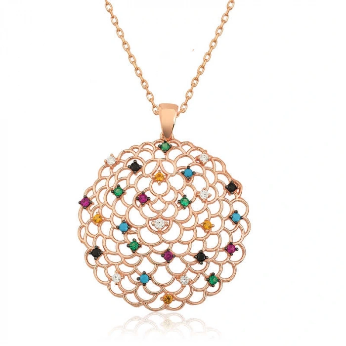 Byhodi 925 Ayar Gümüş Geometrik Desenli Madalyon Kadın Gümüş Kolye T4465 (599599)