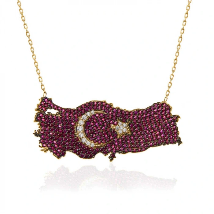 Byhodi 925 Ayar Gümüş Gold Ay Yıldız Türkiye Haritası Kadın Kolye T7370 (599599)