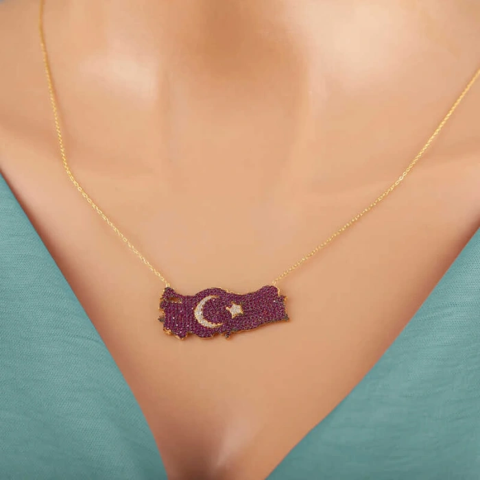 Byhodi 925 Ayar Gümüş Gold Ay Yıldız Türkiye Haritası Kadın Kolye T7370 (599599)