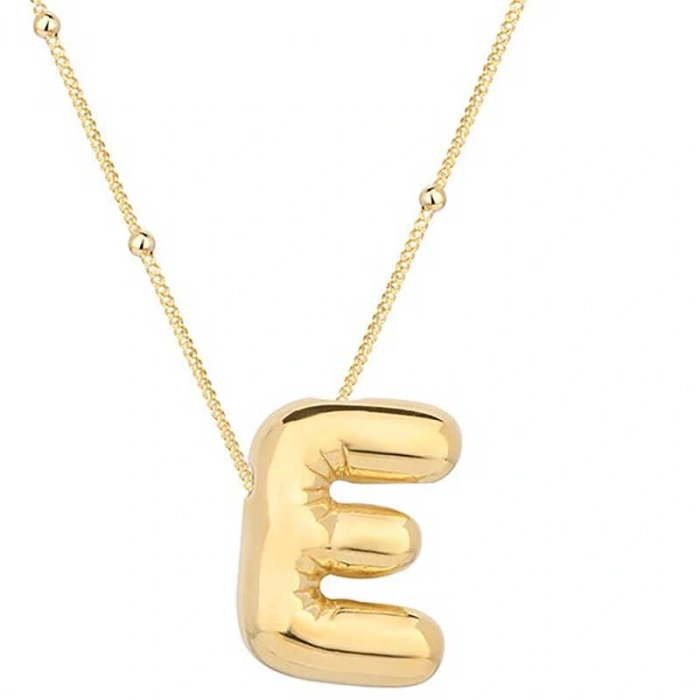 925 Ayar Gümüş Gold Balon E Harfi Kadın Kolye T7855 (599599)