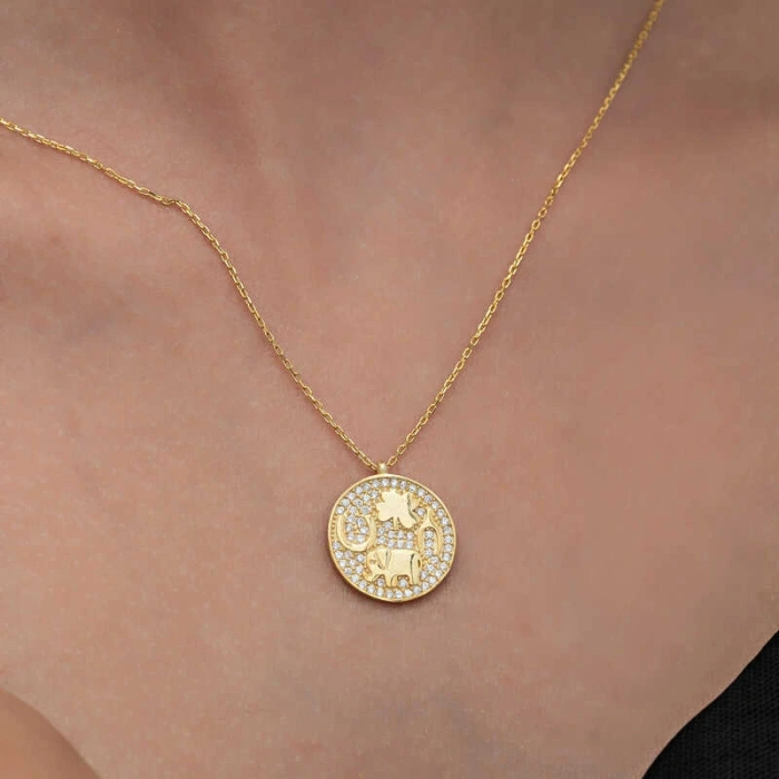 925 Ayar Gümüş Gold Fil Motifli Şans Kadın Kolye T8331 (599599)