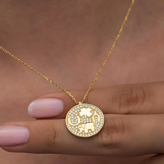925 Ayar Gümüş Gold Fil Motifli Şans Kadın Kolye T8331 (599599)