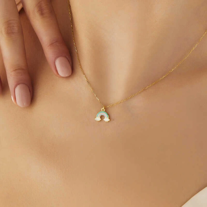 925 Ayar Gümüş Gold Gökkuşağı Kadın Kolye T7791 (599599)