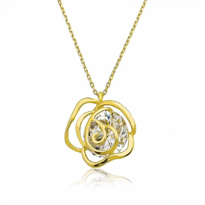 ​925 Ayar Gümüş Gold Gül Kadın Gümüş Kolye T6900 (599599)