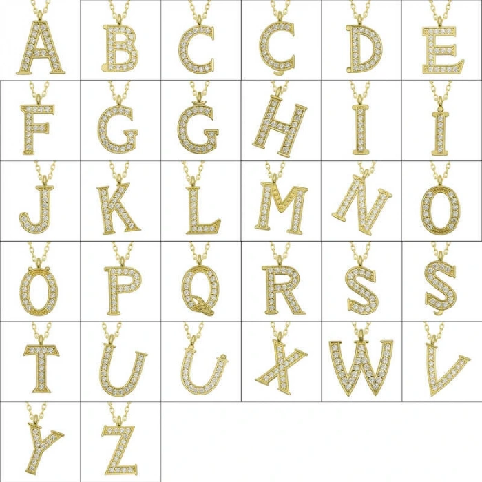 925 Ayar Gümüş Gold H Harfi Kadın Gümüş Kolye T6614 (599599)