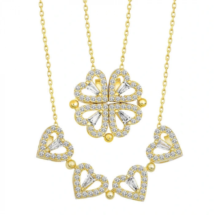 Byhodi 925 Ayar Gümüş Gold Kalpli Açılabilen Yonca Kadın Gümüş Kolye T6980 (599599)