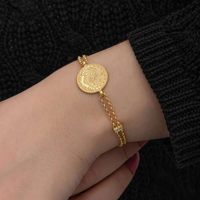 Byhodi 925 Ayar Gümüş Gold Kaplama Tuğralı Kadın Bileklik T8654 (599599)