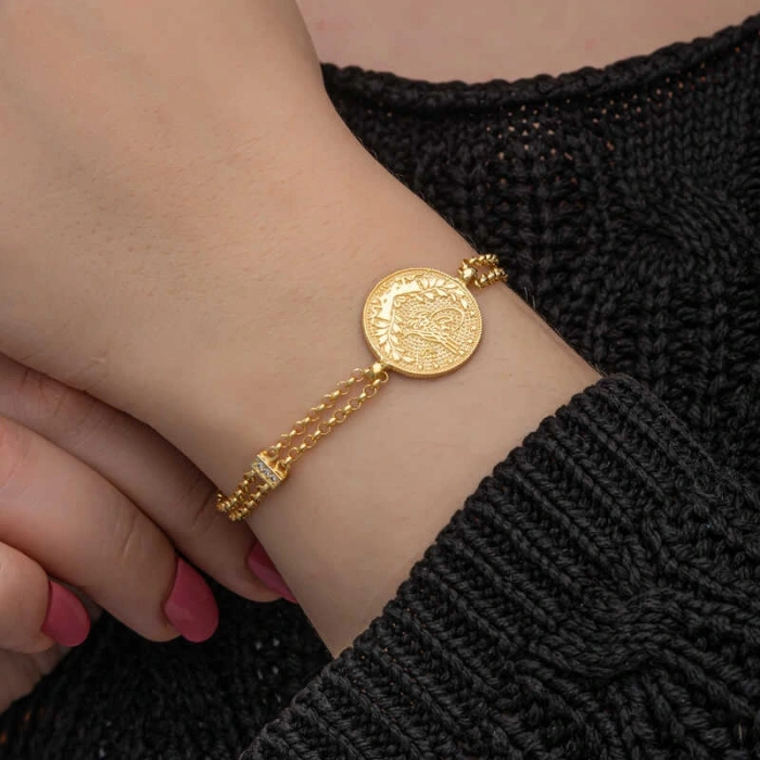 Byhodi 925 Ayar Gümüş Gold Kaplama Tuğralı Kadın Bileklik T8654 (599599)