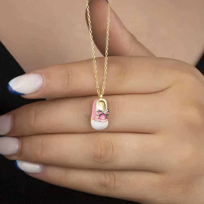 Byhodi 925 Ayar Gümüş Gold Kız Çocuk Pabuç Kadın Kolye T7545 (599599)