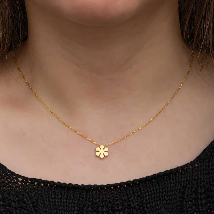 925 Ayar Gümüş Gold Minimal Kar Tanesi Kadın Kolye T8658 (599599)