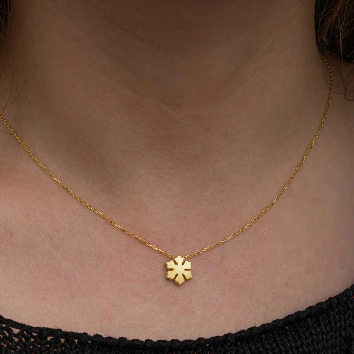 925 Ayar Gümüş Gold Minimal Kar Tanesi Kadın Kolye T8658 (599599)