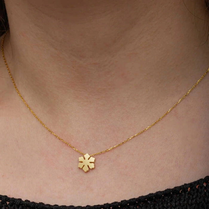 925 Ayar Gümüş Gold Minimal Kar Tanesi Kadın Kolye T8658 (599599)