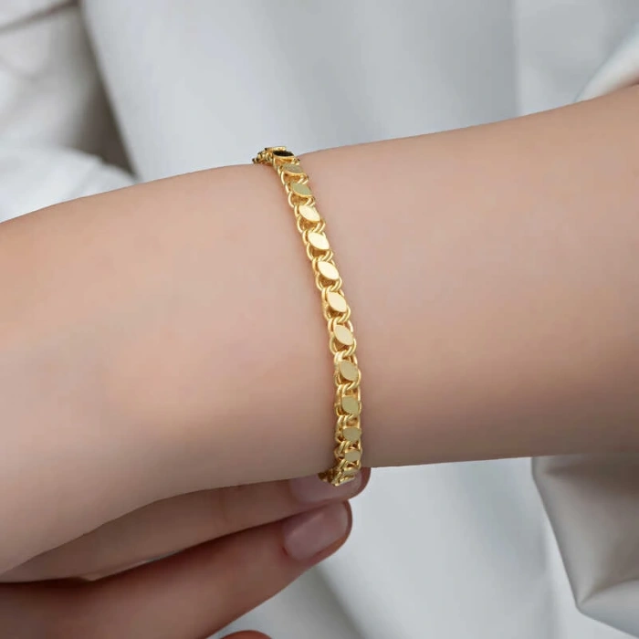 Byhodi 925 Ayar Gümüş Gold Pullu Zincir Kadın Bileklik T8278 (599599)