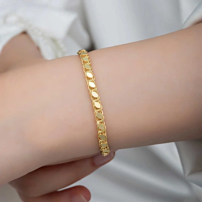 Byhodi 925 Ayar Gümüş Gold Pullu Zincir Kadın Bileklik T8278 (599599)