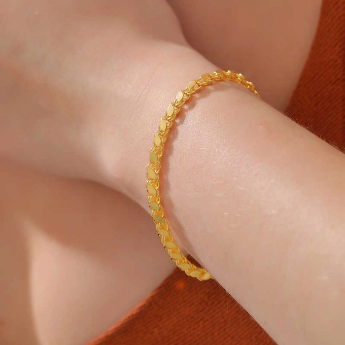 Byhodi 925 Ayar Gümüş Gold Pullu Zincir Kadın Bileklik T8278 (599599)