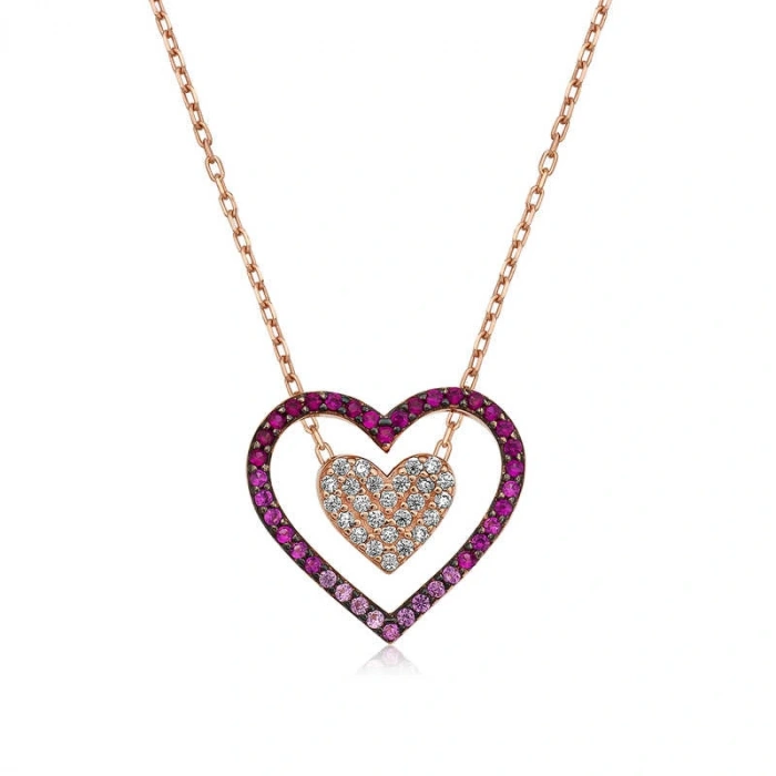 925 Ayar Gümüş İki Kalp Kadın Gümüş Kolye T4192 (599599)