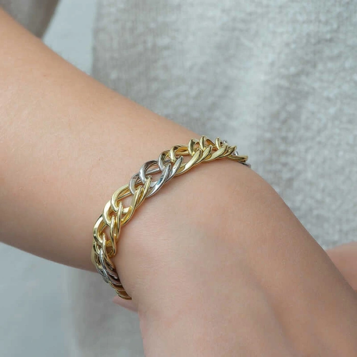 Byhodi ​925 Ayar Gümüş İki Renkli Zincir Bileklik T4824 (599599)