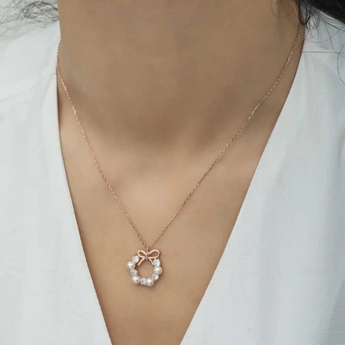 925 Ayar Gümüş İnci Kurdele Kadın Gümüş Kolye T6462 (599599)